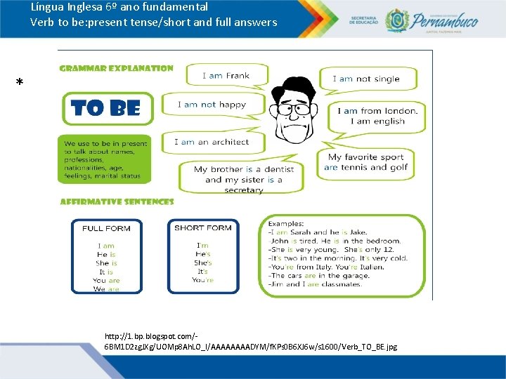 Língua Inglesa 6º ano fundamental Verb to be: present tense/short and full answers *