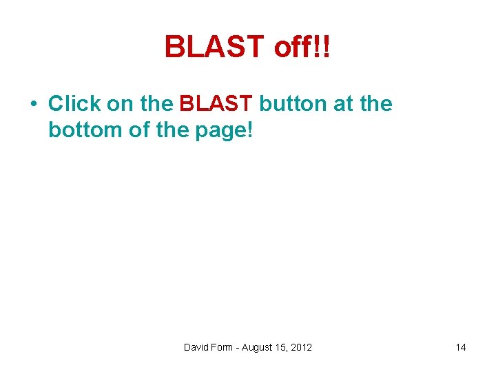 BLAST off!! • Click on the BLAST button at the bottom of the page!
