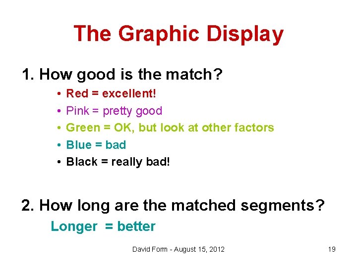 The Graphic Display 1. How good is the match? • • • Red =