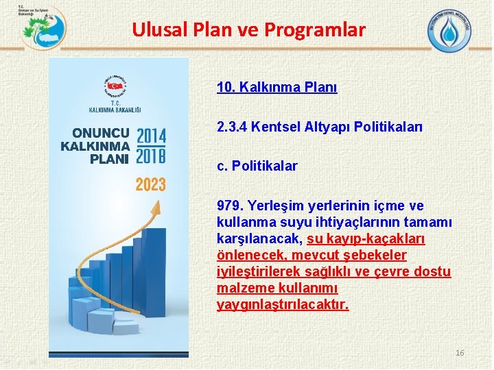 Ulusal Plan ve Programlar 10. Kalkınma Planı 2. 3. 4 Kentsel Altyapı Politikaları c.