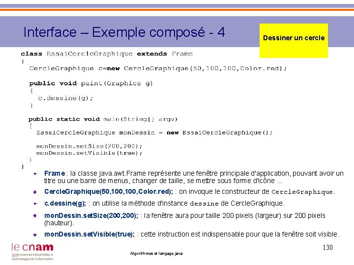 Interface – Exemple composé - 4 Dessiner un cercle Frame : la classe java.