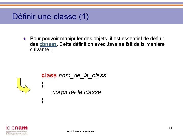 Définir une classe (1) Pour pouvoir manipuler des objets, il est essentiel de définir