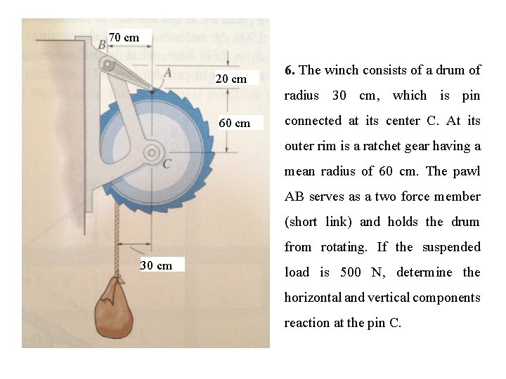 70 cm 20 cm 6. The winch consists of a drum of radius 30