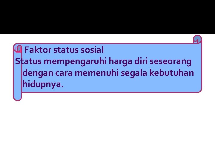 Faktor status sosial Status mempengaruhi harga diri seseorang dengan cara memenuhi segala kebutuhan hidupnya.