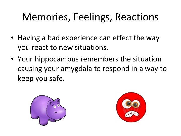 Memories, Feelings, Reactions • Having a bad experience can effect the way you react