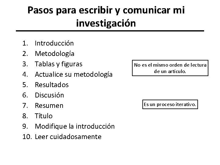 Pasos para escribir y comunicar mi investigación 1. 2. 3. 4. 5. 6. 7.