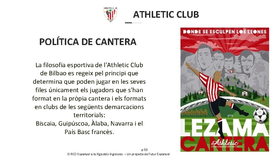  ATHLETIC CLUB POLÍTICA DE CANTERA La filosofia esportiva de l'Athletic Club de Bilbao