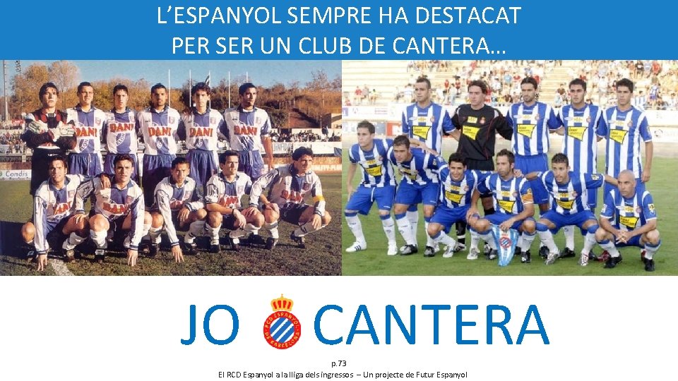 L’ESPANYOL SEMPRE HA DESTACAT PER SER UN CLUB DE CANTERA… JO CANTERA p. 73