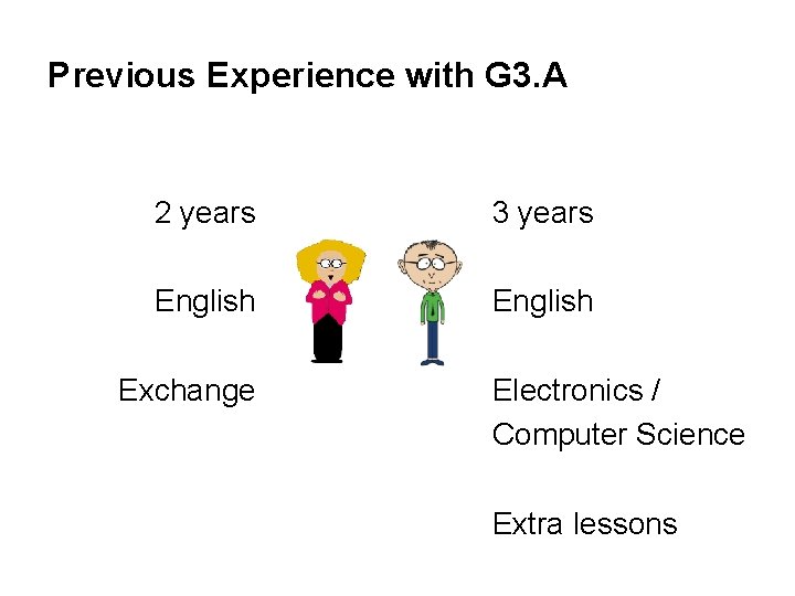 Previous Experience with G 3. A 2 years 3 years English Exchange Electronics /