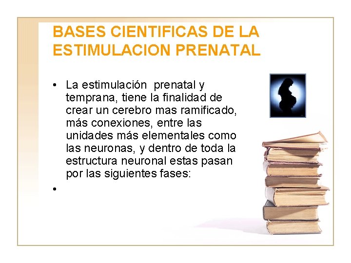 BASES CIENTIFICAS DE LA ESTIMULACION PRENATAL • La estimulación prenatal y temprana, tiene la