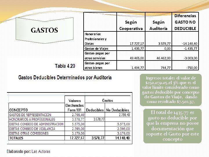 GASTOS Según Cooperativa Honorarios Profesionales y Dietas Gastos de Viajes Gastos-pagos por otros servicios