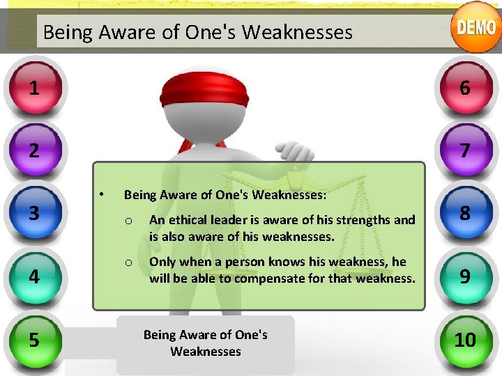 Being Aware of One's Weaknesses 1 6 2 7 3 4 5 • Being