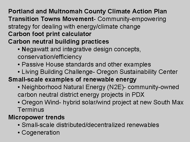 Portland Multnomah County Climate Action Plan Transition Towns Movement- Community-empowering strategy for dealing with