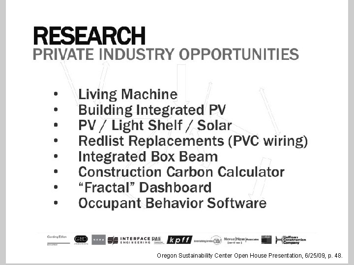 Oregon Sustainability Center Open House Presentation, 6/25/09, p. 48. 