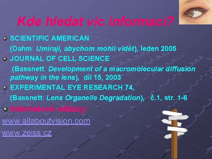 Kde hledat víc informací? SCIENTIFIC AMERICAN (Dahm: Umírají, abychom mohli vidět), leden 2005 JOURNAL