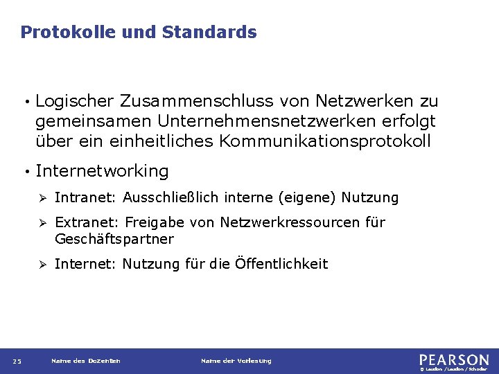 Protokolle und Standards 25 • Logischer Zusammenschluss von Netzwerken zu gemeinsamen Unternehmensnetzwerken erfolgt über