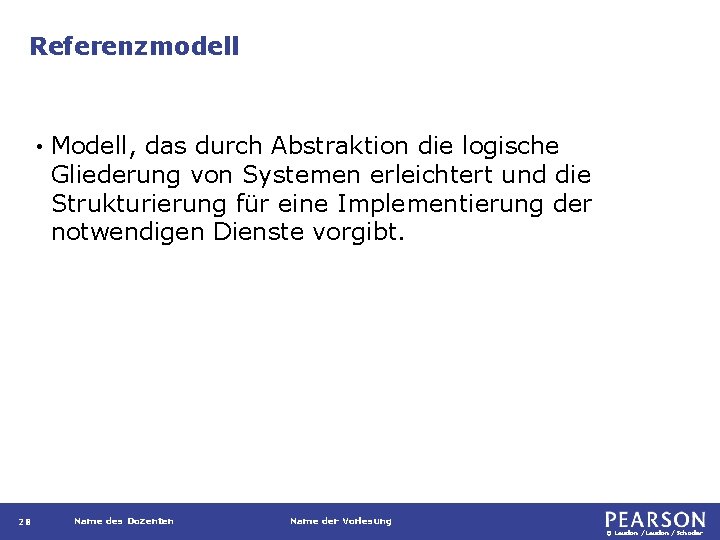 Referenzmodell • 28 Modell, das durch Abstraktion die logische Gliederung von Systemen erleichtert und