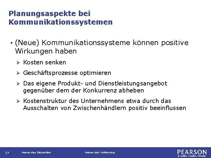 Planungsaspekte bei Kommunikationssystemen • 57 (Neue) Kommunikationssysteme können positive Wirkungen haben Ø Kosten senken