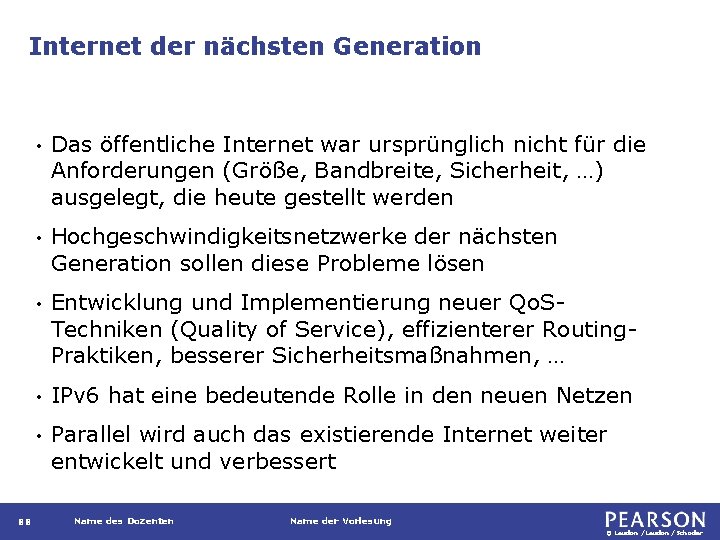 Internet der nächsten Generation 88 • Das öffentliche Internet war ursprünglich nicht für die