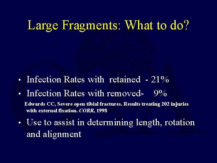 Large Fragments: What to do? Infection Rates with retained - 21% • Infection Rates