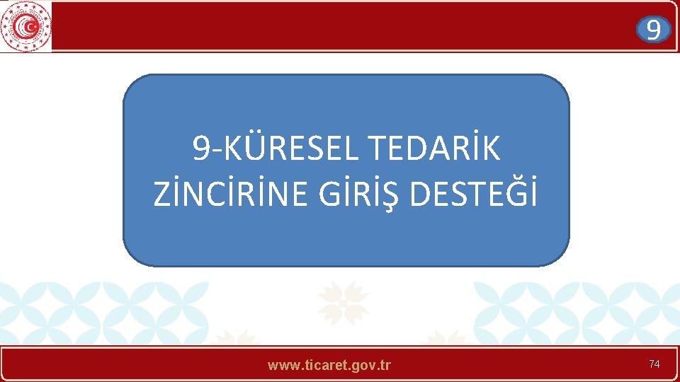 9 9 -KÜRESEL TEDARİK ZİNCİRİNE GİRİŞ DESTEĞİ www. ticaret. gov. tr 74 