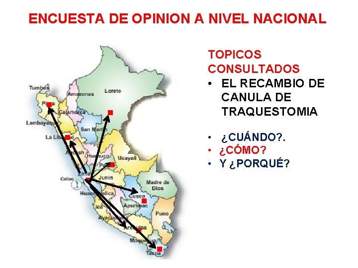 ENCUESTA DE OPINION A NIVEL NACIONAL TOPICOS CONSULTADOS • EL RECAMBIO DE CANULA DE