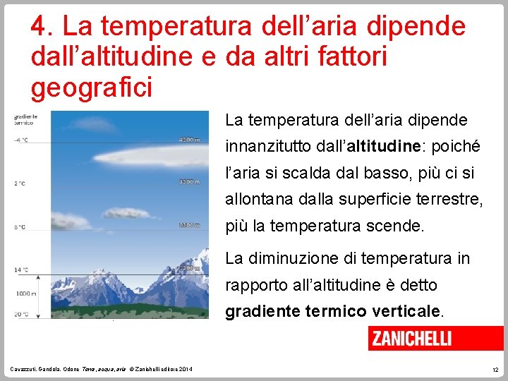 4. La temperatura dell’aria dipende dall’altitudine e da altri fattori geografici La temperatura dell’aria