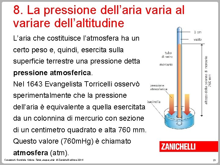 8. La pressione dell’aria varia al variare dell’altitudine L’aria che costituisce l’atmosfera ha un