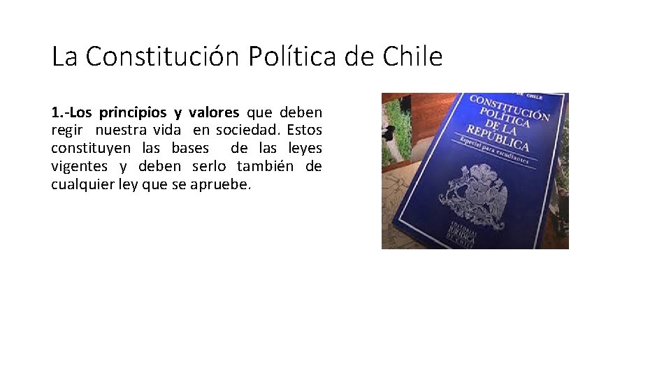 La Constitución Política de Chile 1. -Los principios y valores que deben regir nuestra