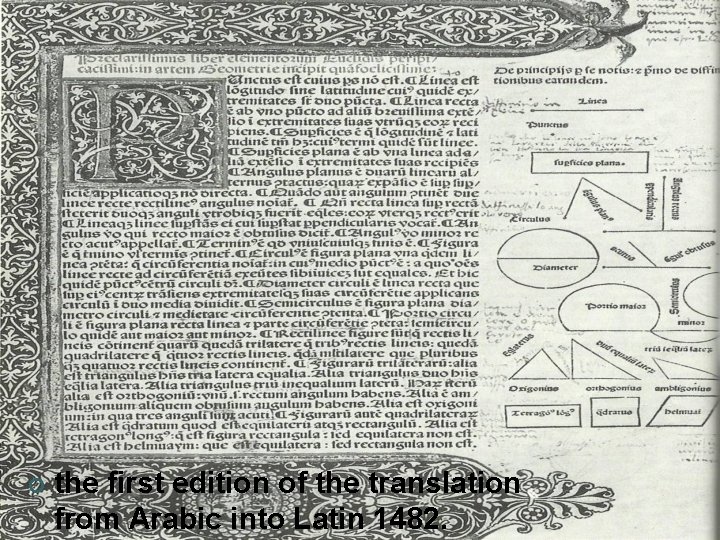  the first edition of the translation from Arabic into Latin 1482. 