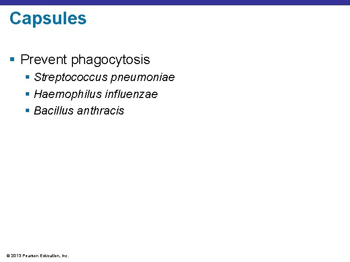 Capsules § Prevent phagocytosis § Streptococcus pneumoniae § Haemophilus influenzae § Bacillus anthracis ©