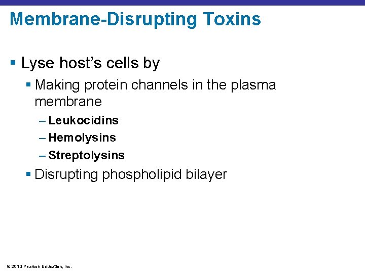 Membrane-Disrupting Toxins § Lyse host’s cells by § Making protein channels in the plasma