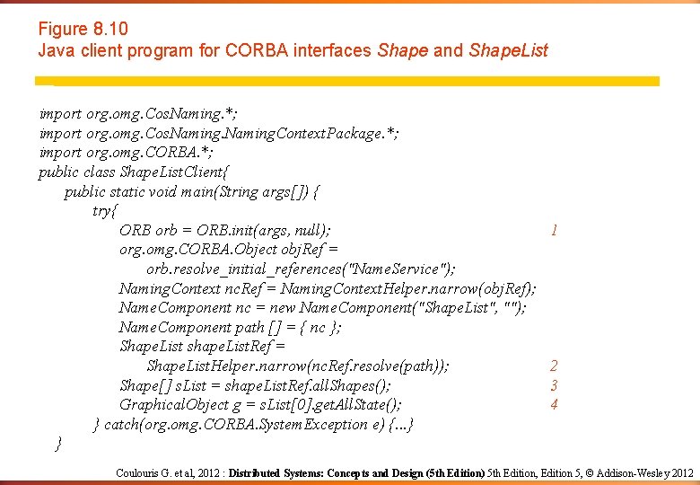 Figure 8. 10 Java client program for CORBA interfaces Shape and Shape. List import Figure 8. 10 Java client program for CORBA interfaces Shape and Shape. List import