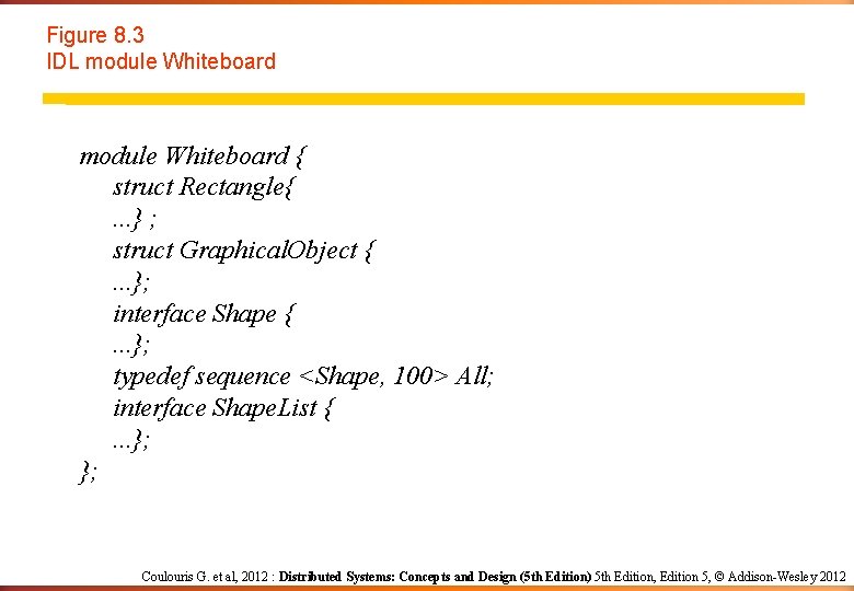 Figure 8. 3 IDL module Whiteboard { struct Rectangle{. . . } ; struct Figure 8. 3 IDL module Whiteboard { struct Rectangle{. . . } ; struct