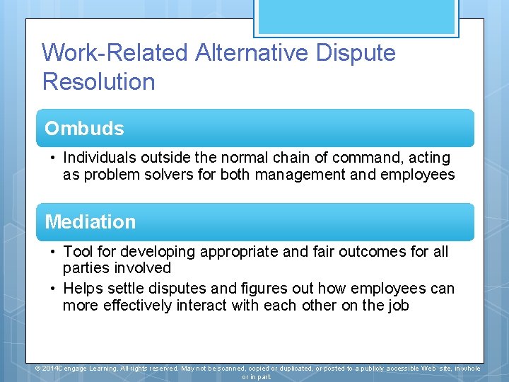 Work-Related Alternative Dispute Resolution Ombuds • Individuals outside the normal chain of command, acting