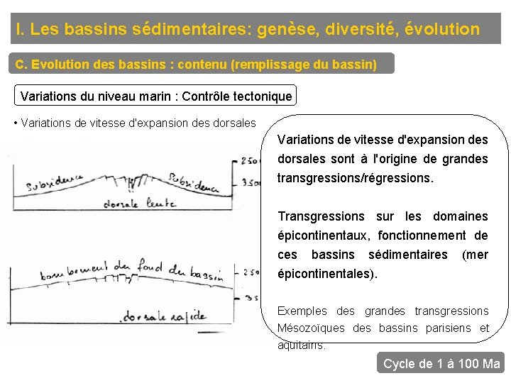 I. Les bassins sédimentaires: genèse, diversité, évolution C. Evolution des bassins : contenu (remplissage