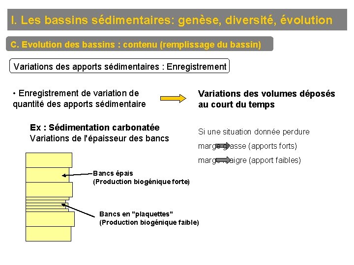 I. Les bassins sédimentaires: genèse, diversité, évolution C. Evolution des bassins : contenu (remplissage