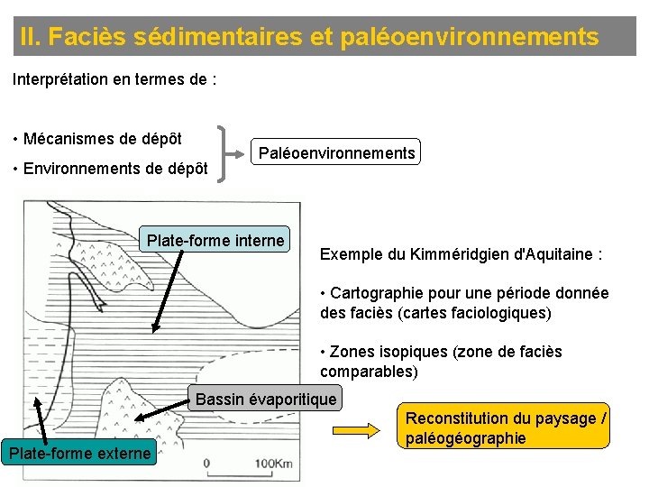 II. Faciès sédimentaires et paléoenvironnements Interprétation en termes de : • Mécanismes de dépôt