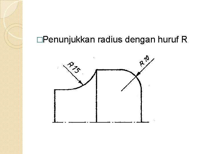 �Penunjukkan radius dengan huruf R 