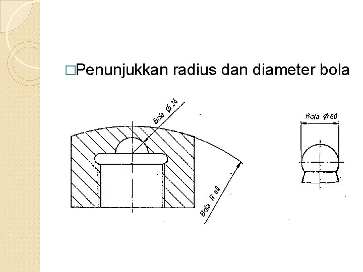 �Penunjukkan radius dan diameter bola 