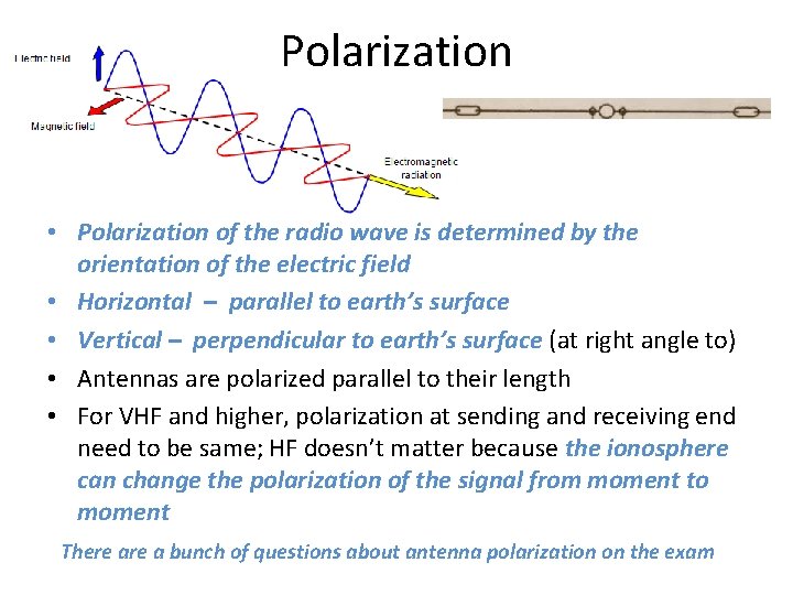 Polarization • Polarization of the radio wave is determined by the orientation of the