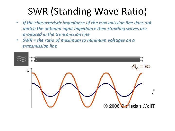SWR (Standing Wave Ratio) • If the characteristic impedance of the transmission line does