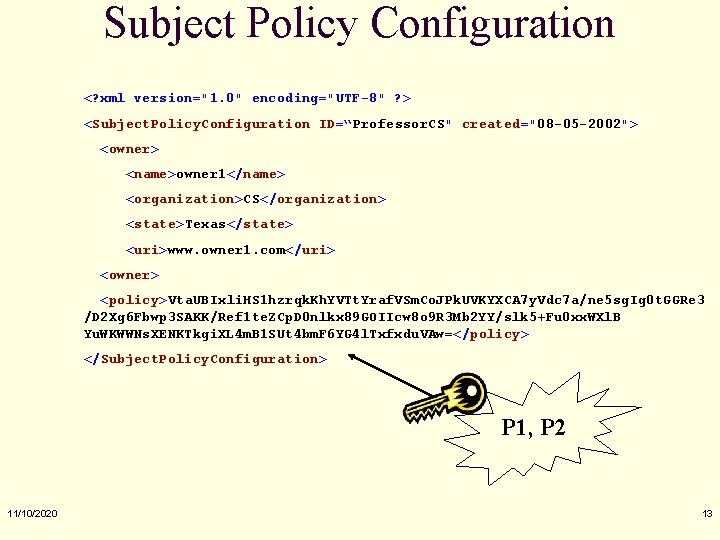 Subject Policy Configuration <? xml version="1. 0" encoding="UTF-8" ? > <Subject. Policy. Configuration ID=“Professor.