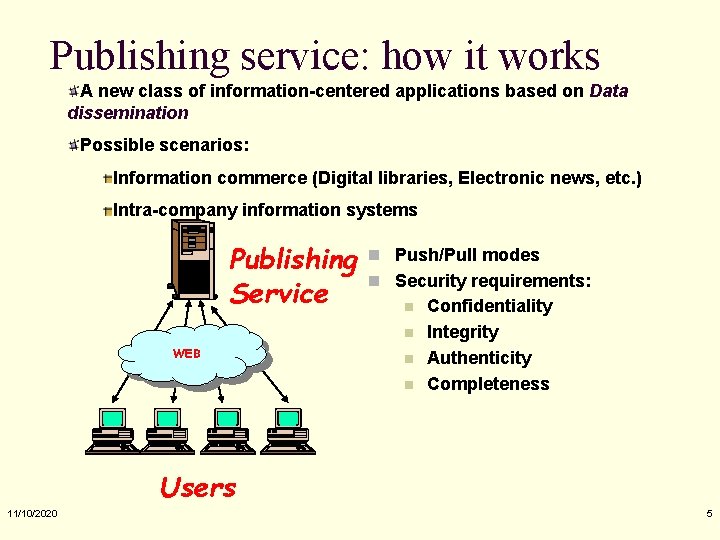 Publishing service: how it works A new class of information-centered applications based on Data