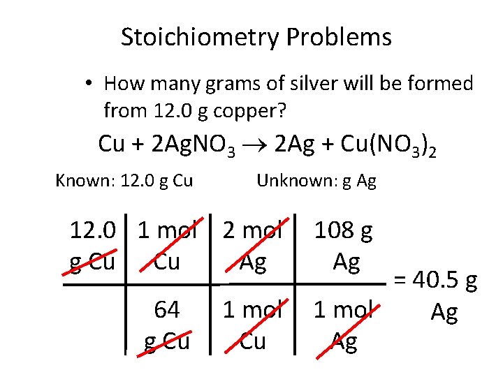 Stoichiometry Problems • How many grams of silver will be formed from 12. 0