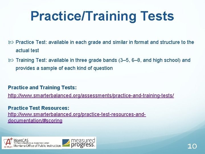 Practice/Training Tests Practice Test: available in each grade and similar in format and structure