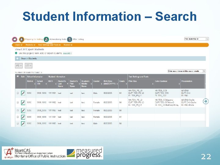 Student Information – Search 22 