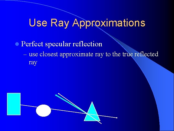 Use Ray Approximations l Perfect specular reflection – use closest approximate ray to the