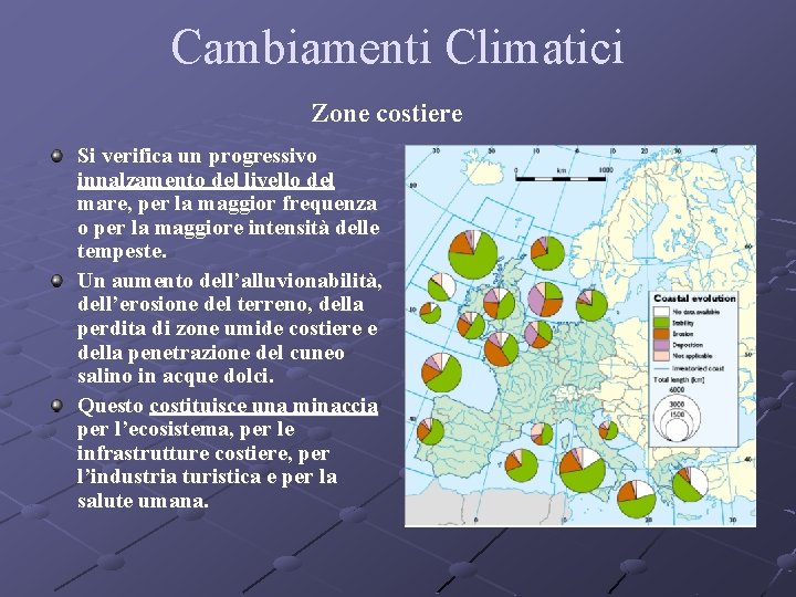 Cambiamenti Climatici Zone costiere Si verifica un progressivo innalzamento del livello del mare, per
