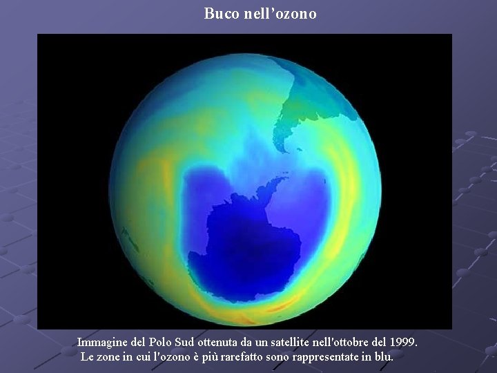 Buco nell’ozono Immagine del Polo Sud ottenuta da un satellite nell'ottobre del 1999. Le